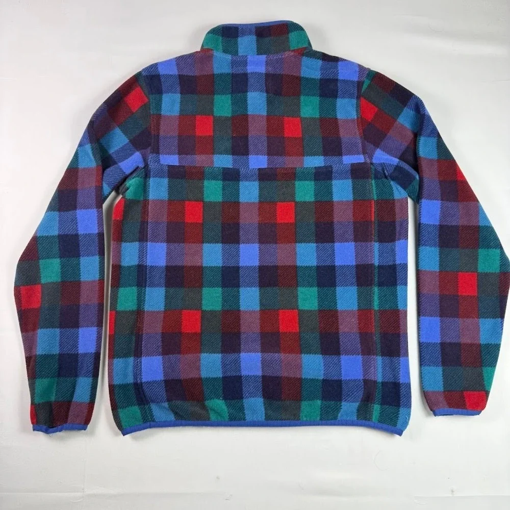 Lands End Mens Small Fleece Pullover Snap Neck Plaid Buffalo Check Multicolor